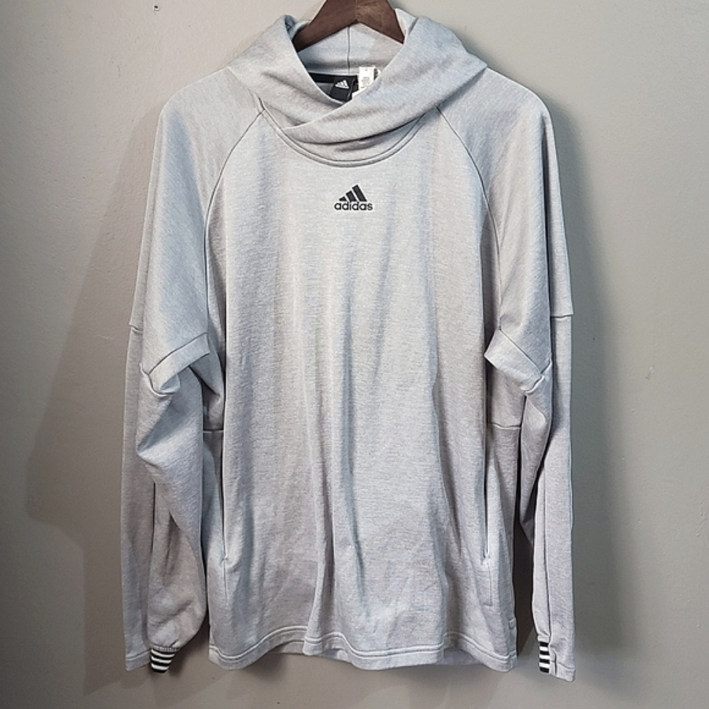Adidas NWOT Gray Long Sleeve Hooded Pullover Sweatshirt with Zip Pockets - LARGE